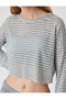 Oversize Crop Sports T-Shirt Crew Neck Openwork Long Sleeve - 5