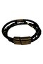 Men's Leather Bracelet - 3-Piece Special Design, Black Braid and Bead Detail, Magnetic Clip - 3