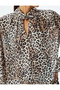 Leopard Blouse Lightweight Stand Collar Window Detail Long Sleeve - 5
