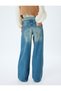 Loose Straight Fit Double Waist Detail Indigo Women's Jeans 5WAL40083MD - 4
