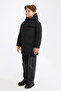 Boy's Black Fiber Hooded Windproof Puffer Winter Jacket - 6