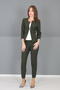 Zero Collar Plain Short Jacket & Skinny Leg Trousers-Khaki - 1015510 - 3