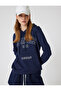 Oversize Sweatshirt Hoodie with College Print and Kangaroo Pocket - 2