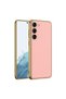 Galaxy S23 Compatible Leather Look Edges Electroplating Finish Zore Fission Case-Pink