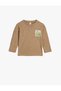 T-Shirt Long Sleeve Crew Neck Teddy Bear Print Detailed Cotton