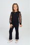 Girl's Black Sleeve Floral Steel Interlock Fabric Jumpsuit