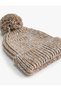 Elastic Knitted Beret with Layered Edges and Pompom Detail - 3