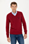 Men's Burgundy V-Neck Sweater 50277106-Vr014 - 2