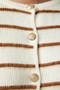 Gold Button Striped Knitwear Cardigan Bone Brown Lpf0003 - 4