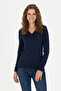 Women's Navy Blue V-Neck Basic Sweater 50276570 -Vr033