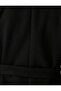 Faux Fur Collar Long Double Breasted Stamp Coat with Belt and Buttoned Pocket - 8