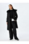 Faux Fur Collar Long Double Breasted Stamp Coat with Belt and Buttoned Pocket