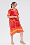 Women's Shirt Collar Woven Printed Side Slit Orange Dress - 8