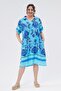 Women's Shirt Collar Woven Printed Side Slit Blue Dress