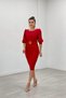 Crepe Fabric Sleeves Balloon Detailed Pencil Dress - Red