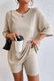 Knitted Short Sleeve Shorts Top and Bottom Set - 6