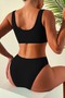 Beruflic Custom Corduroy High Waist Tankini Bikini Suit Black - 2