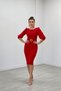 Crepe Fabric Sleeves Balloon Detailed Pencil Dress - Red - 2