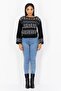Women Boat Neck Long Sleeve Allover Print Sweater, Black Combo - 4