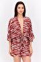 Women Allover Print Short Sleeves Playsuits, Dark Brown