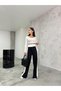 Women's Black Side Striped Scuba Wide Leg Trousers - 8