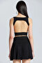 Wft2535 V-Neck Open Back Black Blouse with Chest Stripe Detail - 2