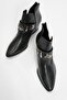 Kenda Black Leather Women's Thick Heeled Boots with Back Zipper and Buckle - 2