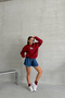Woman's burgundy sweatshirt with cotton interior and embroidery detail nbg035 - 3
