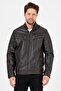 Men's Brown Leather Coat Standard Cut Hooded