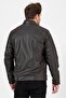 Men's Brown Leather Coat Standard Cut Hooded - 7