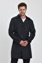 Men's Black Double Breasted Collar Belt Detailed Slim Fit Trench Coat - 5