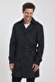 Men's Black Double Breasted Collar Belt Detailed Slim Fit Trench Coat - 4