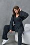 Women's Anthracite Crinkle Fabric Kimono 28174 - 3