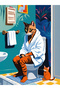 North Collection Colorful Bathroom with White Bathrobe Cat Patterned Woven Base Decorative Carpet North32 - 5