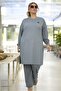 Tricoted Fabric with Rips, Slit Tunic, Elastic Waist Pants, Plus Size, Double Tricoted Set - 2