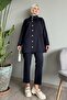 Buttoned Judge Collar Navy Blue Scuba Suit