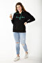 Women's Large Size Black Hooded Kangaroo Pocket Sweatshirt 65N37184 - 7