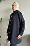 Buttoned Judge Collar Navy Blue Scuba Suit - 4