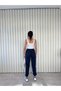 Women's Diver Fabric Winter Fleece Jogger Navy Blue Sweatpants with High Waist Pockets - 4