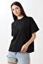 Women's Black Oversize Crew Neck Short Sleeve Cotton Basic Trend T-Shirt - 4