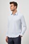 Men's Dark Blue Long Sleeve Textured Hard Collar Slim Fit Shirt 1004245152 - 3