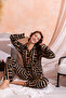 Winter Buttoned Plaid Pattern New Year Themed Women's Suede Pajama Set - 4