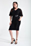 Women's Black Slim Fit V-Neck Short Sleeve Plus Size Midi Evening Dress - 2