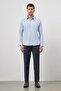 Men's Blue Long Sleeve Textured Hard Collar Slim Fit Shirt 1004245151 - 2