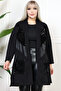 V-Neck, Long-Sleeved, Front-Sequined, Faux Leather, Block-Pocketed, Flowy, Midi-Length, Plus-Size Jacquard Cardigan - 5