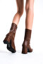 Women's Brown Heeled Boots Bootie with Side Zipper - 4