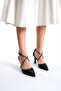Black Glitter Heeled Women's Shoes Lf805 - 3