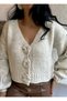 Women's Rose Embroidered Balloon Sleeve Cardigan - 5