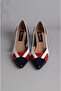 Select 6083 genuine leather heel women's shoe (heel height: 6 cm) white-red-navy blue - 3