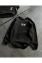 Crew Neck Three Thread Printed Oversize Sweatshirt - Black - 2